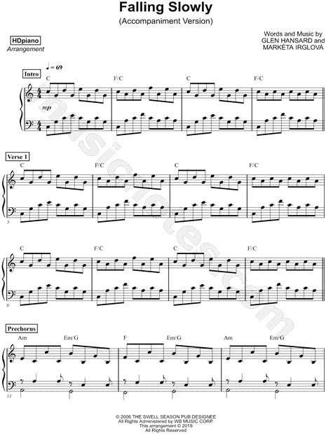 HDpiano Falling Slowly Accompaniment Version Sheet Music Piano