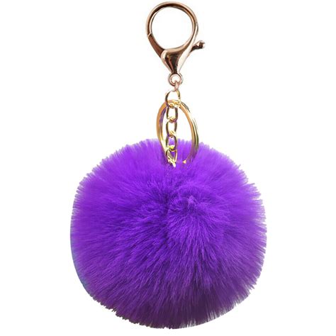 Fluffy Fur Pom Keychain Soft Plush Faux Rabbit Fur Ball Pendant Purple