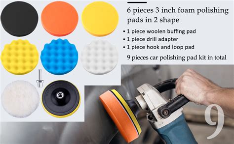 Siquk 9 Pieces 3 Inch Buffing Pads Kit Foam Buffer Polisher