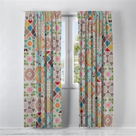 Boho Quilt Pattern Window Curtains Farmhouse Chic Curtain - Etsy