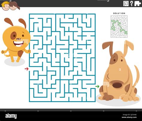 Cartoon Illustration Of Educational Maze Puzzle Game For Children With