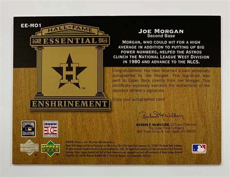 Upper Deck Hall Of Fame Essential Enshrinement Joe Morgan Auto