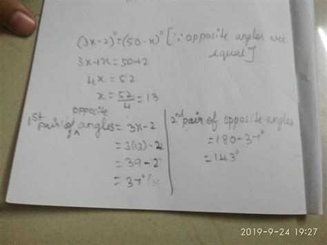 Measures Of Opposites Angel Of A Parallelpram Are X And X