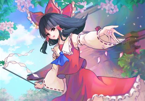 Wallpaper Anime Girls Touhou Hakurei Reimu Long Hair Black Hair