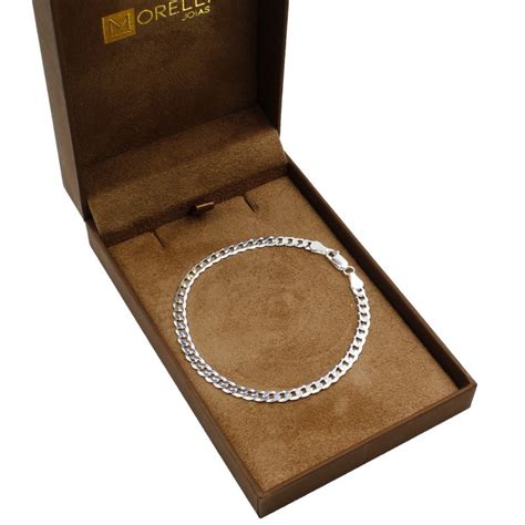 Pulseira De Prata 925 Masculina Groumet Escama De Peixe 21cm 4 5mm