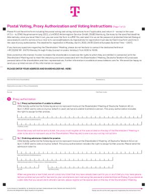 Fillable Online Postal Voting Proxy Authorization And Voting