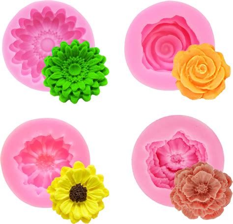 6 Pcs Flower Silicone Molds Set Bloom 3d Rose Flower Fondant Silicone