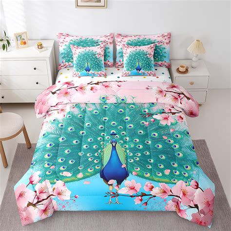 Peacock Bed In A Bag King Size Comforter Set 7 Pieces Aesthetic Feather