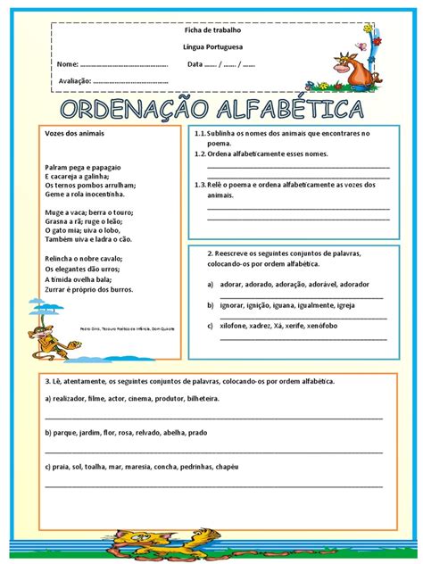 Atividade Ordem Alfabetica 5 Ano - ORDENAÇÃO ALFABÉTICA - 5º ANO | PDF | Interesse humano