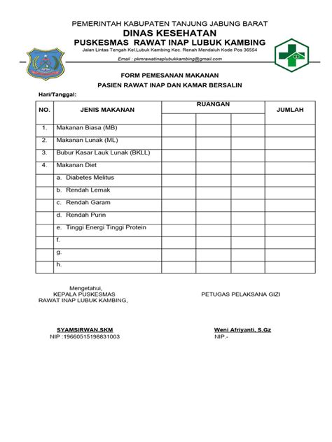 Form Pemesanan Makanan Pasien Pdf