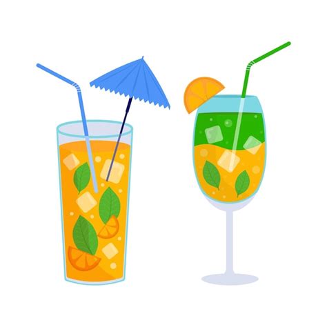 Premium Vector Tropical Cocktail Alcoholic Summer Drinks In Glasses