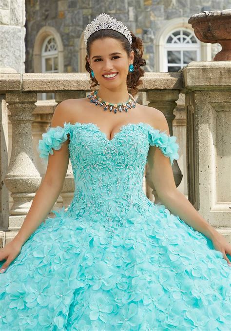 Crystal Beaded Lace Quinceañera Dress With Floral Skirt Morilee