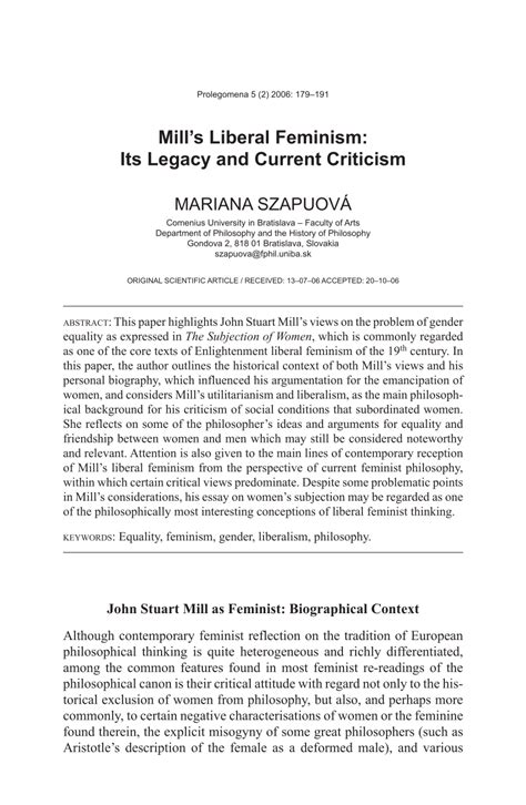 (PDF) Mill’s Liberal Feminism: Its Legacy and Current Criticism