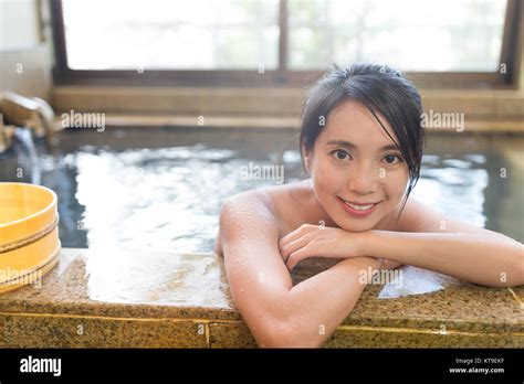 Woman Enjoy Japanese Hot Springs Stock Photo Alamy