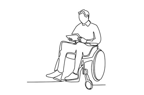 Premium Vector Single Continuous Line Drawing Of A Man In Wheelchair