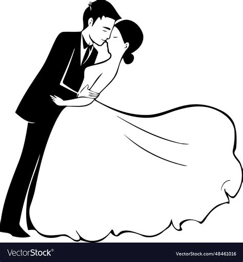 Couple groom and bride black white Royalty Free Vector Image