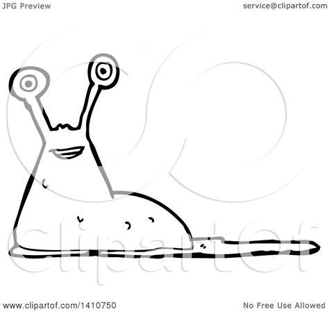 Clipart of a Cartoon Black and White Lineart Slug - Royalty Free Vector ...