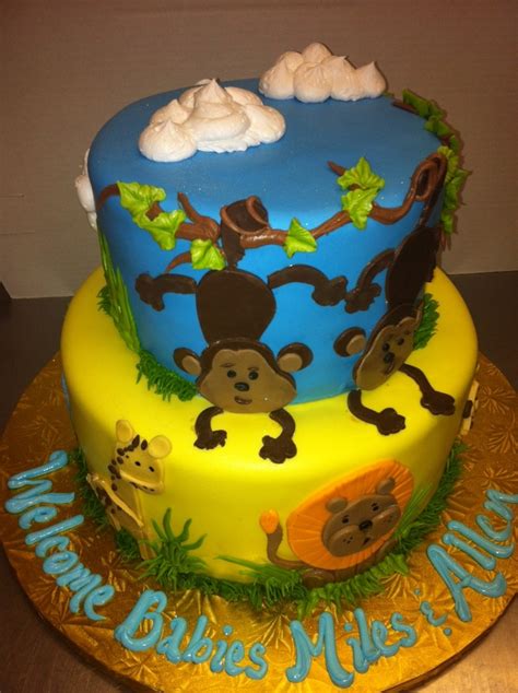 Calumet Bakery Fondant Two Tier With Fondant Monkeys Lion And Giraffe