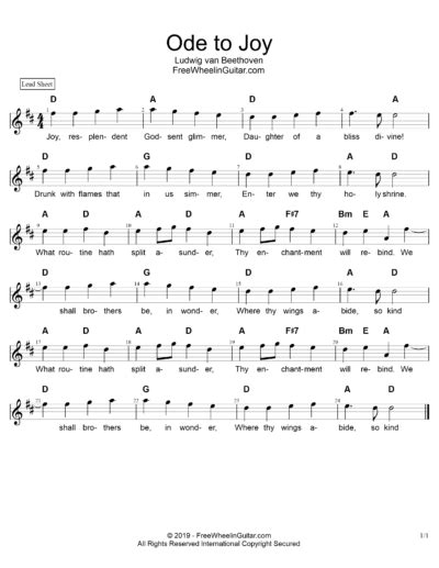 Ode to Joy - Sheet Music (D) | FreeWheelinGuitar.com