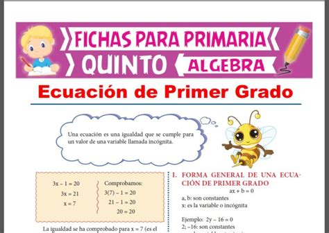 Ecuaciones De Er Grado Para Quinto Grado De Primaria Actividades