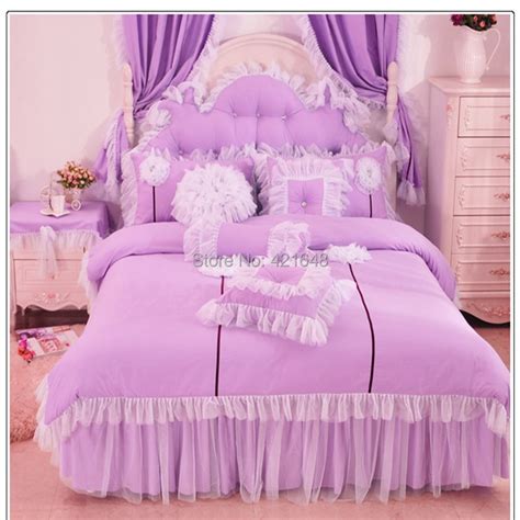 Purple Pink Blue Korean Lace Princess Bedding Set Cotton 3 4pcs For