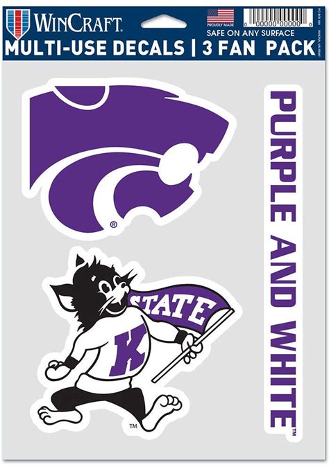 K State Wildcats Triple Pack Auto Decal Purple Purple Size Na