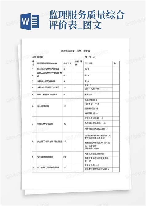 监理服务质量综合评价表图文word模板下载编号lowbazkv熊猫办公