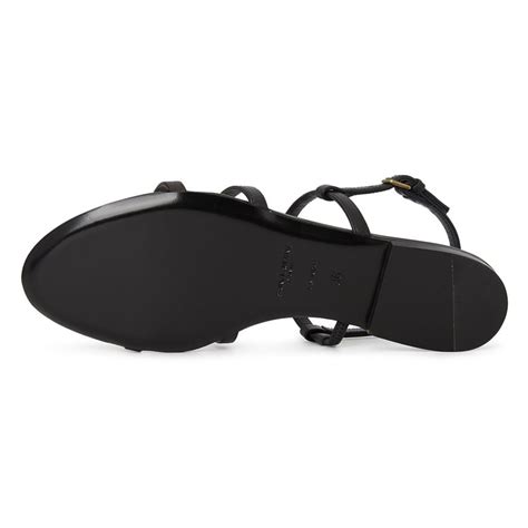 D P N Saint Laurent Monogram Cassandra Flat Sandals Black Bd