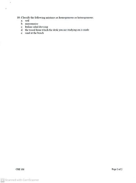 Solved Classify The Following Mixtures As Homogeneous Or Chegg