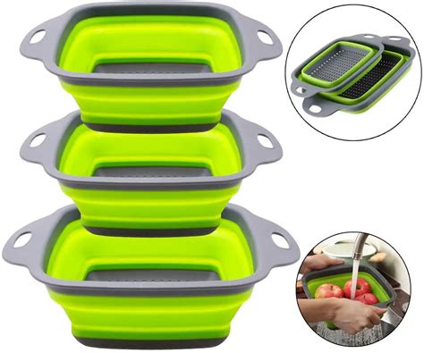 Kitchen Folding Colander Square Round Silicon Collapsible Food Strainer