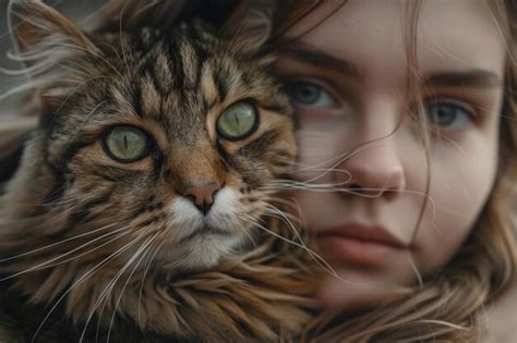 Premium Photo Woman Holding Cute Siberian Cat With Green Eyes