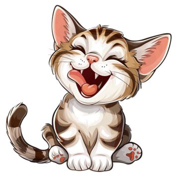 Adesivo De Um Gato De Desenho Animado Feliz Miando PNG Gato Animais