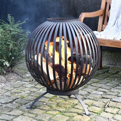 FF400 Esschert Design Steel Black Fire Ball Stripes Outdoor Patio