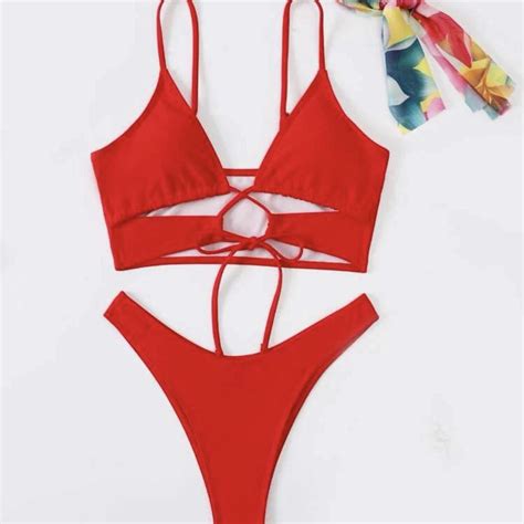 Shein Red Bikini Set Plus Shipping Depop