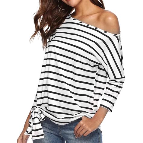 Feitong Striped Loose Long Sleeves Shirt Women Casual Summer Tshirts