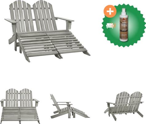 VidaXL Tuinstoel 2 Zits Adirondack Met Voetenbank Vurenhout Grijs