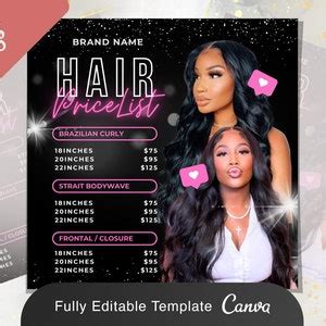 Hair Price List Flyer Templates DIY Beauty Salon Braids Wig Stylist