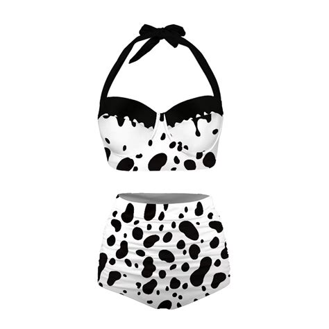 Netilgen Pack Set Milk Cow Print Swimsuit Coverup For Women Women Bikini High Waisted Skin
