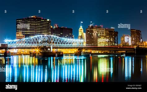 Newark, NJ cityscape by night, viewed from Riverbank park. Jackson ...