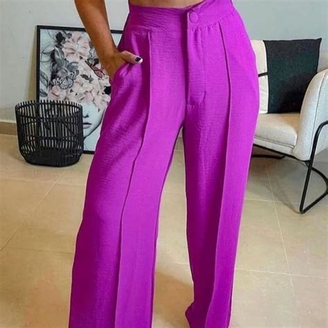 Calça Feminina Alfaiataria Pantalona Duna Botão Wide Leg Shopee