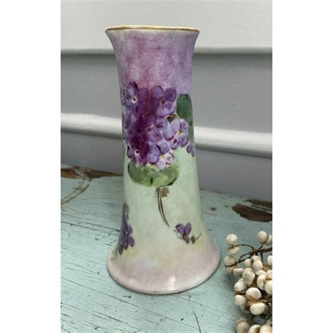 Antique Vase Art Deco Gilded Purple Floral Hand Painted Artist Etsy