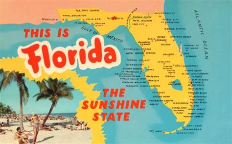 Vintage Postcard Florida Beach Bathing Map Of The Sunshine State