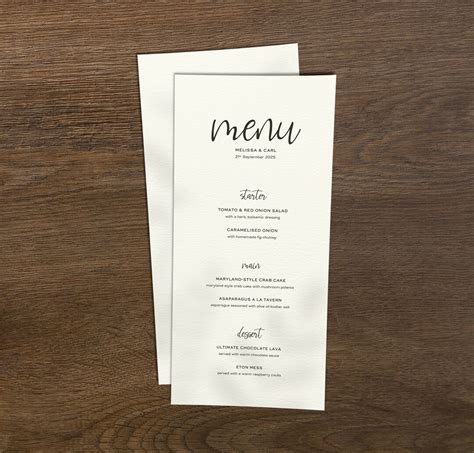 Brunch Wedding Reception Menu Wedding Menu Cards Menus for - Etsy