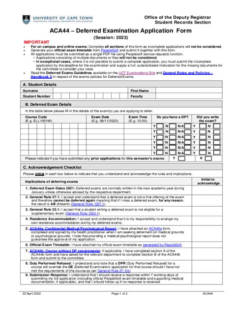 Forms Uct Ac Zastudentadminaca Aca Deferred Examination Application