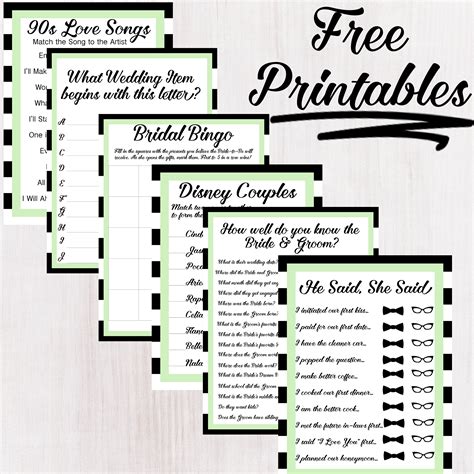 Here Are Some Free Bridal Shower Game Printables They Are Black White