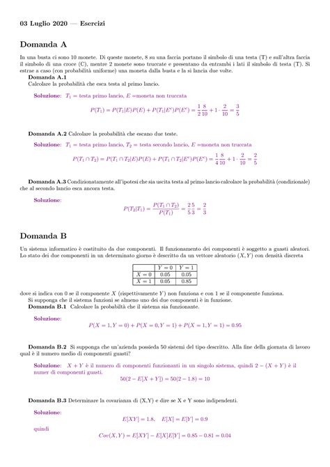 Esercizi Di Probabilit E Statistica Con Soluzione Luglio