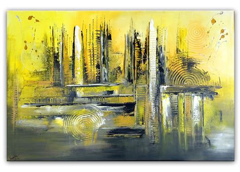 Skyline Gr N Gelb Abstraktes Kunst Bild Gemalt Abstrakt Abstrakte