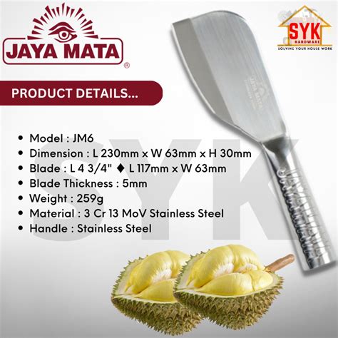 Syk Jaya Mata Jm Pcs Stainless Steel Durian Knife Kitchenware