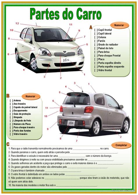 Partes do carro Português PLE apostilas pdf doc