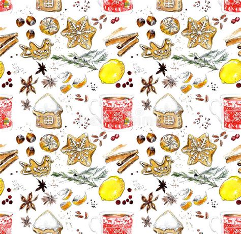 Sweet Set Seamless Pattern Hand Drawn Watercolor Illustration Imagem